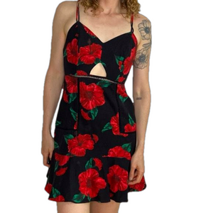 Farm Rio Linen Blend Black Floral Mini Dress